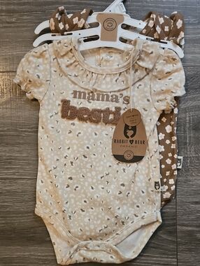 Rabbit & Bear Organic Beige 'Mama's Bestie' Baby One-Piece Set Of 2